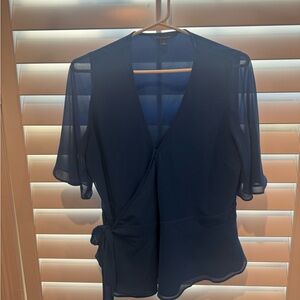 Navy Wrap Short-Sleeve Blouse - Banana Republic, size Small